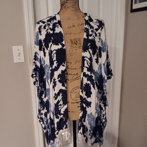 Chico's Moonflower Vines Burnout Ruana w Fringe Multi Blue NWT   L/XL